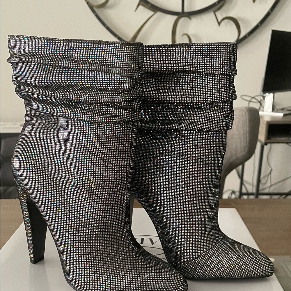 Steve Madden Calysta slouch bootie, Silver Metallic fabric